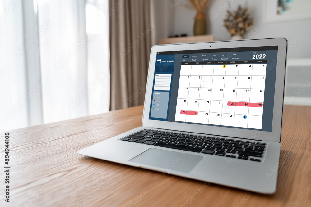 Calendar on computer software application for modish schedule planning for personal organizer and online business Calendar on computer software application for modish schedule planning for personal organizer and online business
