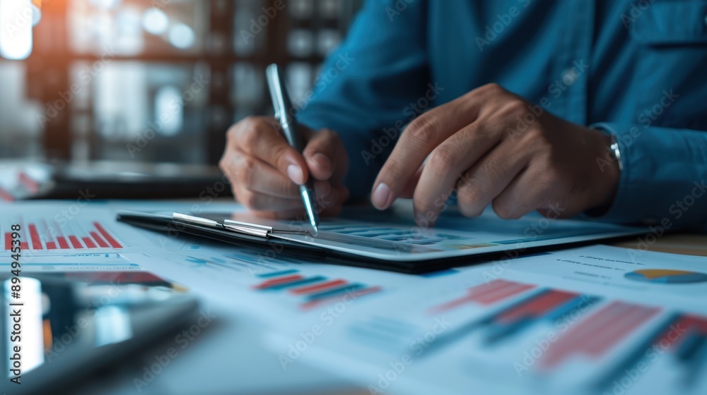 The hands analyzing financial report The hands analyzing financial report