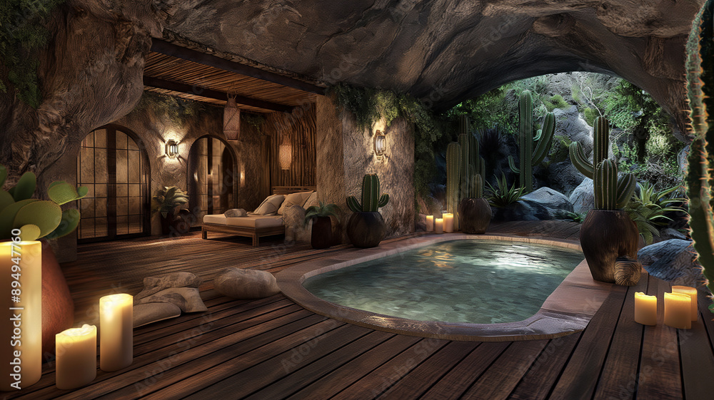Fototapeta premium Serene Indoor Pool in a Cave Setting