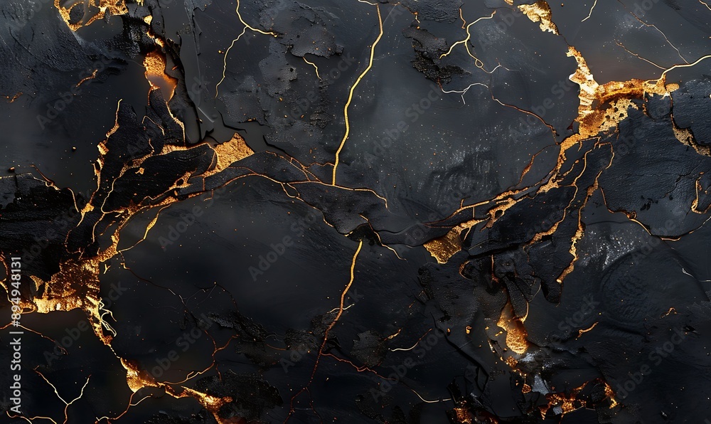 Abstract black surface with organic gold veins running through, creating a luxurious pattern Abstract black surface with organic gold veins running through, creating a luxurious pattern