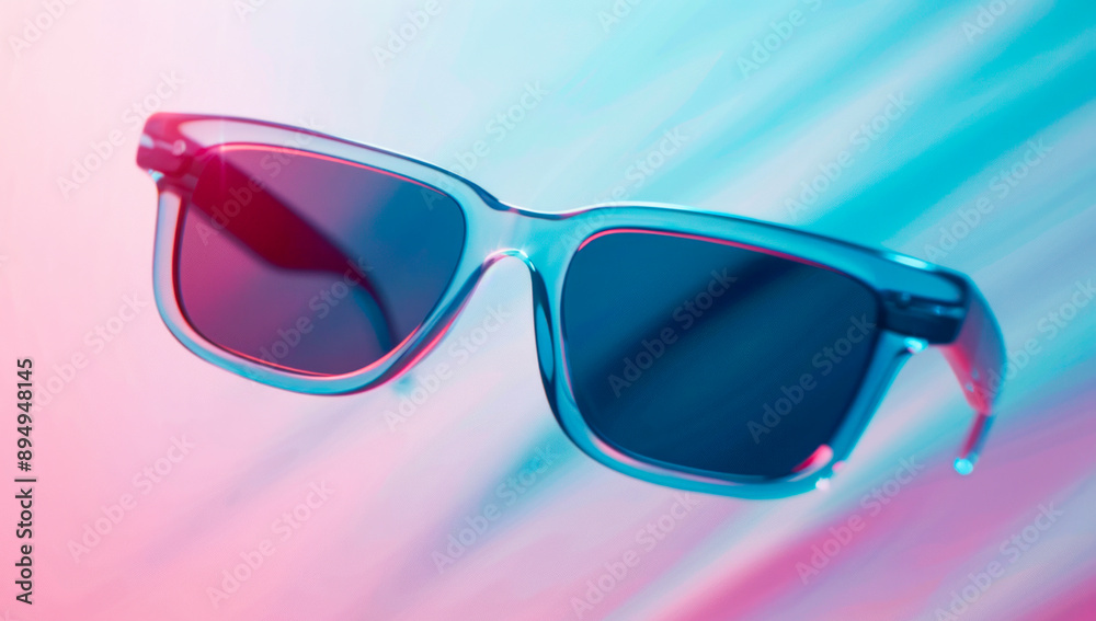 Black sunglasses on gradient background.