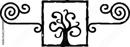 Celtic Square Stamp - Spiral Lines, Tribal Tree