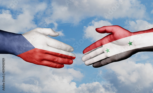 Syria and Czech Republic country handshaking with flags, consensus concept international co-operation illustration photo