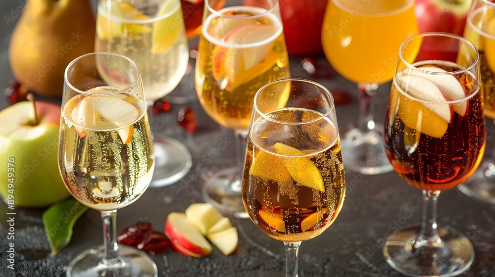 Sparkling Apple Cider Cocktails with Slices of Apple Sparkling Apple Cider Cocktails with Slices of Apple