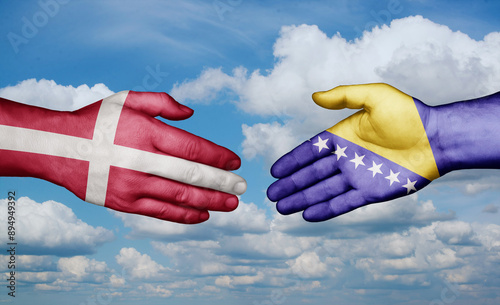 Denmark and Bosnia and Herzegovina country handshaking consensus concept international co-operation illustration