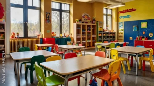 Wallpaper Mural Empty classroom with tables and chairs Torontodigital.ca