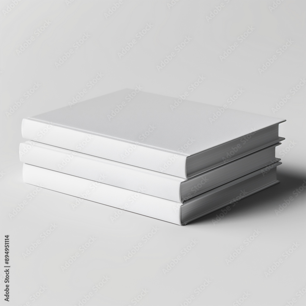 book mockup, white empty closed mock-up hardcover books displayed on a white backdrop, focusing on its spine and cover	