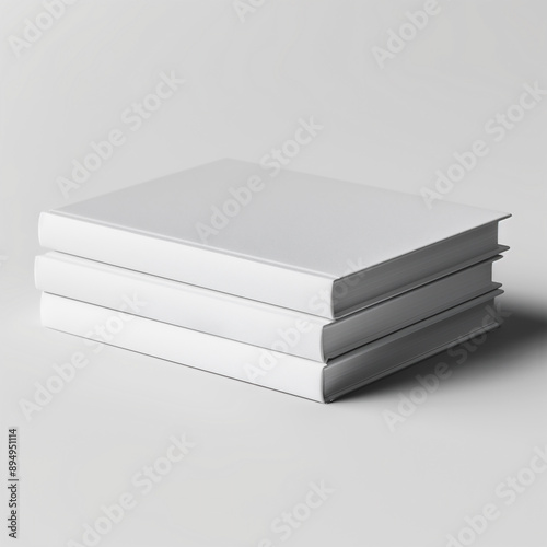 book mockup, white empty closed mock-up hardcover books displayed on a white backdrop, focusing on its spine and cover	