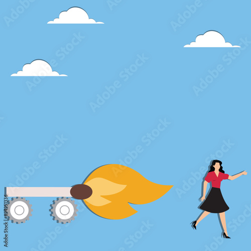 Toxic productivity, panic or burnout employee, overworked to finish work within timeline, hurry to complete multitasking or urgent work schedule concept, productive businesswoman on burning matchstick