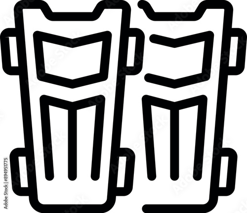 Simple line icon style illustration of a pair of shin guards commonly worn by soccer players for protection