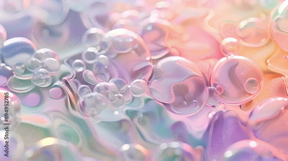 A delicate pattern of swirling bubbles in soft pastel hues of lavender peach and mint green. The bubbles overlap and intersect to create a dreamy and ethereal effect like a bubblefilled
