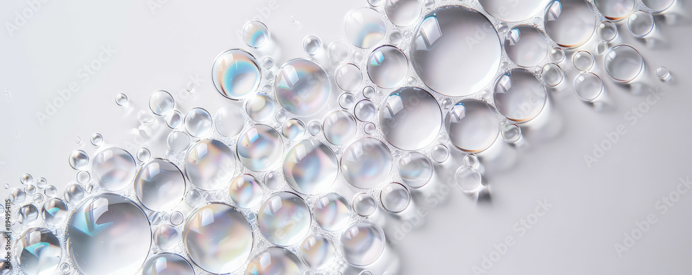 Bubbles arranged in a circular pattern on a plain white canvas, their reflective surfaces capturing light beautifully. Bubbles arranged in a circular pattern on a plain white canvas, their reflective surfaces capturing light beautifully.