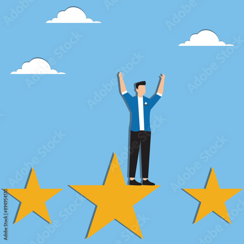 Star employee, success leader or confidence, high performance staff or achievement, evaluation or award winning, quality concept, confidence businessman with excellent golden star
