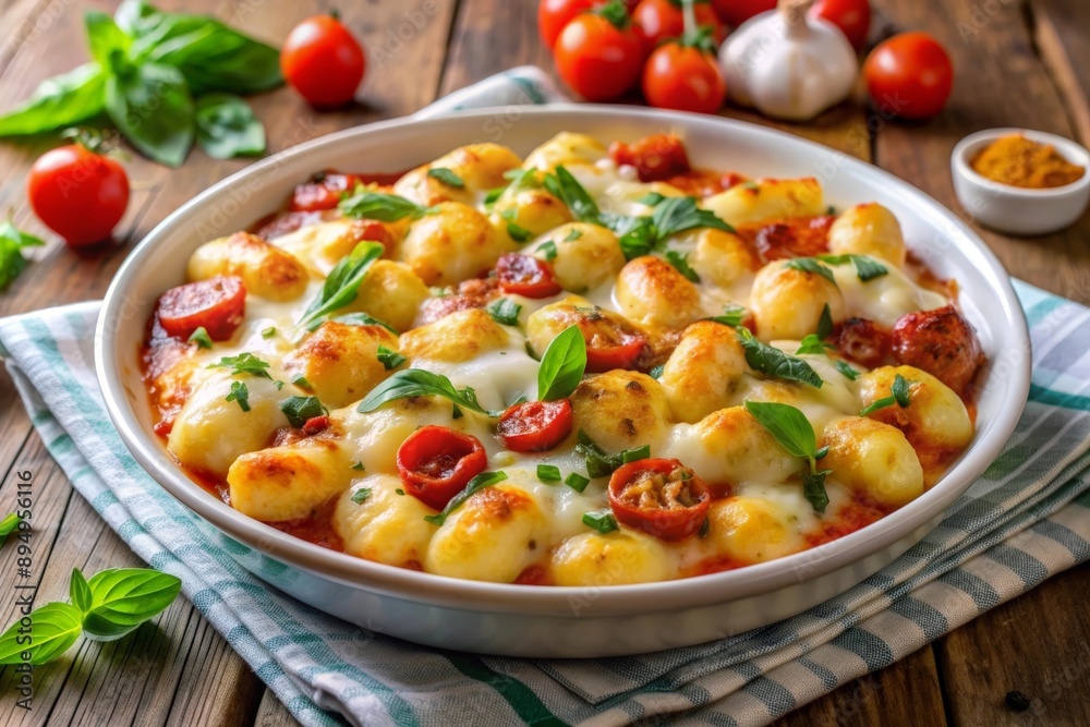 Baked gnocchi with tomatoes and Italian herbs