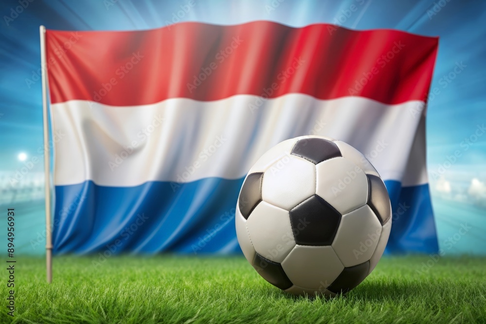 Fototapeta premium Luxembourg flag with soccer ball. Football.