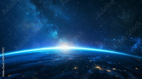 Wallpaper Mural Earth from space with starry sky. Stunning view of our planet Earth from space, showing the blue horizon and the Milky Way galaxy in the background. Torontodigital.ca