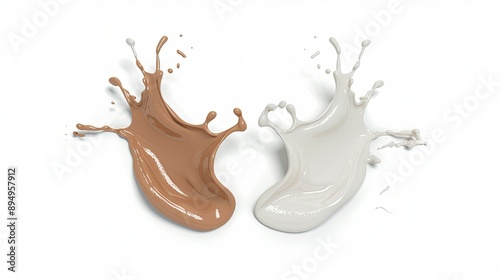 Brown and White Liquid Splashes on White Background