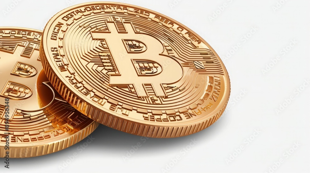 Close-Up of Bitcoin Coins on White Background Close-Up of Bitcoin Coins on White Background