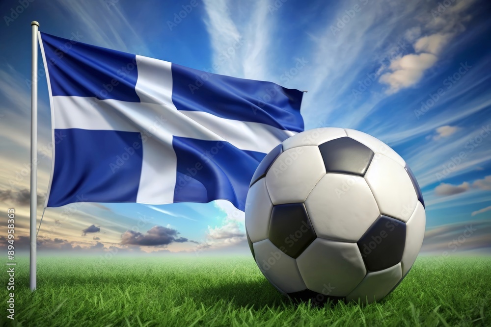 Naklejka premium Finland flag with soccer ball. Football.