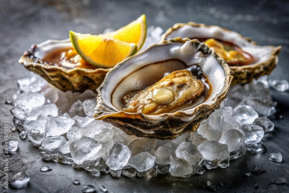 Oyster on ice pillow and lemons Oyster on ice pillow and lemons