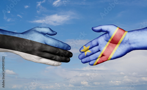 Congo-Kinshasa and Estonia country handshaking with flags, consensus concept international co-operation