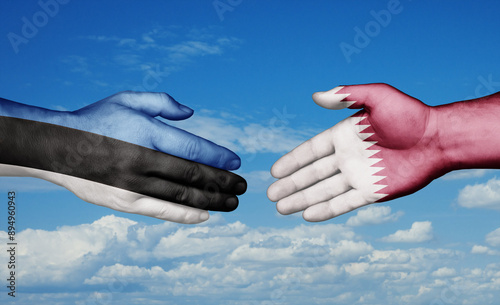 Qatar and Estonia country handshaking with flags, consensus concept international co-operation illustration