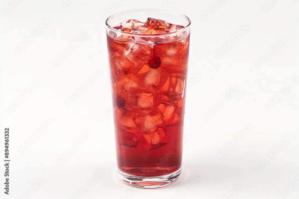 tall glass of cherry iced tea to go ,summer drink, iced tea white background tall glass of cherry iced tea to go ,summer drink, iced tea white background