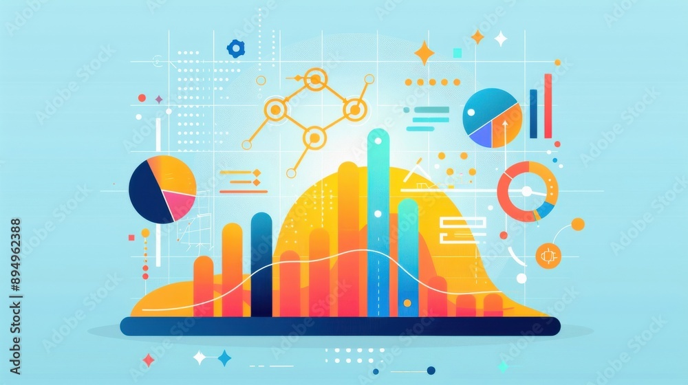 Naklejka premium Charts and graphs on digital display, learner analytics