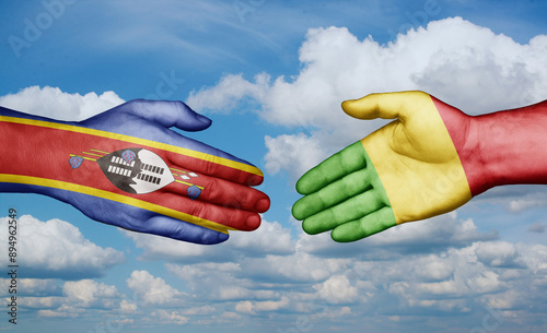 Mali and Eswatini country handshaking with flags, consensus concept international co-operation illustration