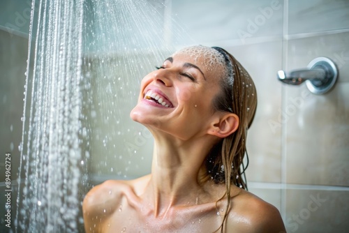 Woman with natural beauty showering