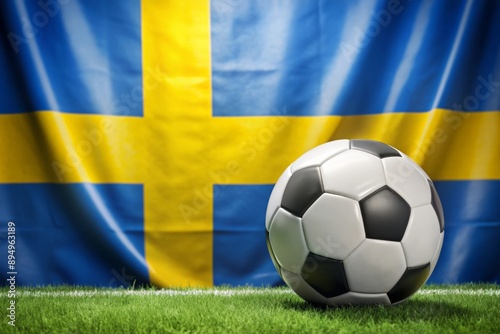 Sweden flag with soccer ball. Football.