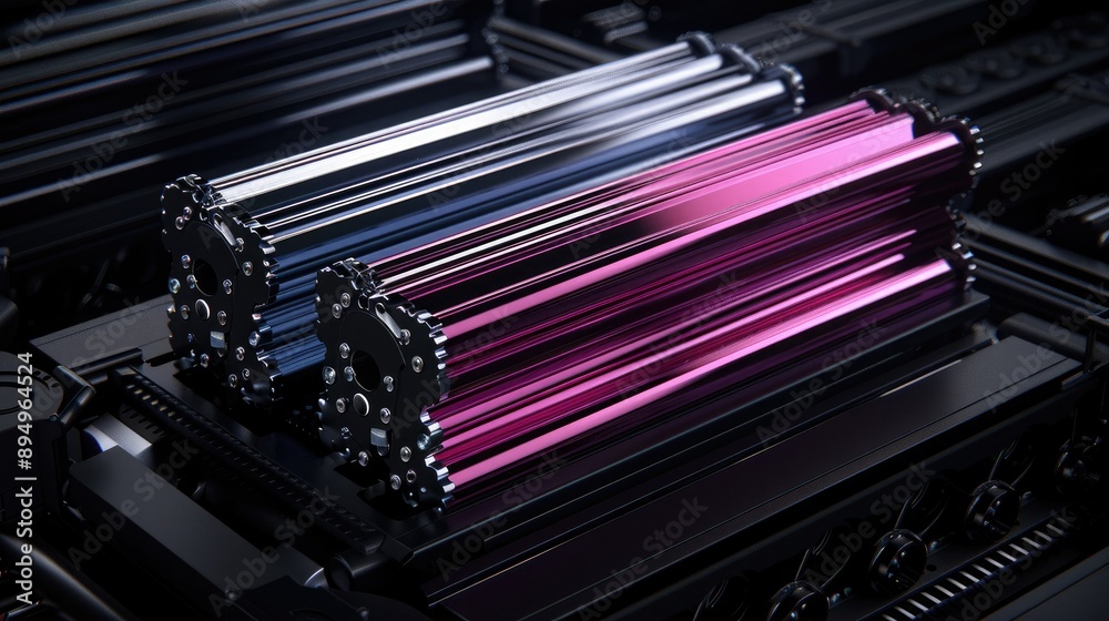 Close Up of Magenta Ink Cartridge on a Printing Press Close Up of Magenta Ink Cartridge on a Printing Press