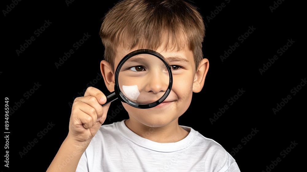 Young Boy Looking Through Magnifying Glass Young Boy Looking Through Magnifying Glass