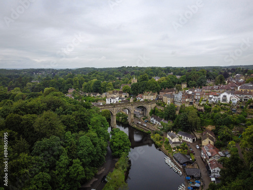 Town of Knaresborough historical center aerial view, Yorkshire, England