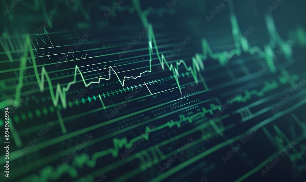 Something like white lines on a dark blue background with the concept of digital health and medical data visualization. A close-up view of an ECG lightly blurred, like an audio wave or line graph Something like white lines on a dark blue background with the concept of digital health and medical data visualization. A close-up view of an ECG lightly blurred, like an audio wave or line graph