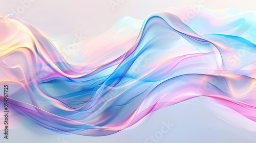 A sleek, abstract wave of iridescent colors against a light background, Modern, Cool tones, Digital rendering, emphasizing fluidity and movement