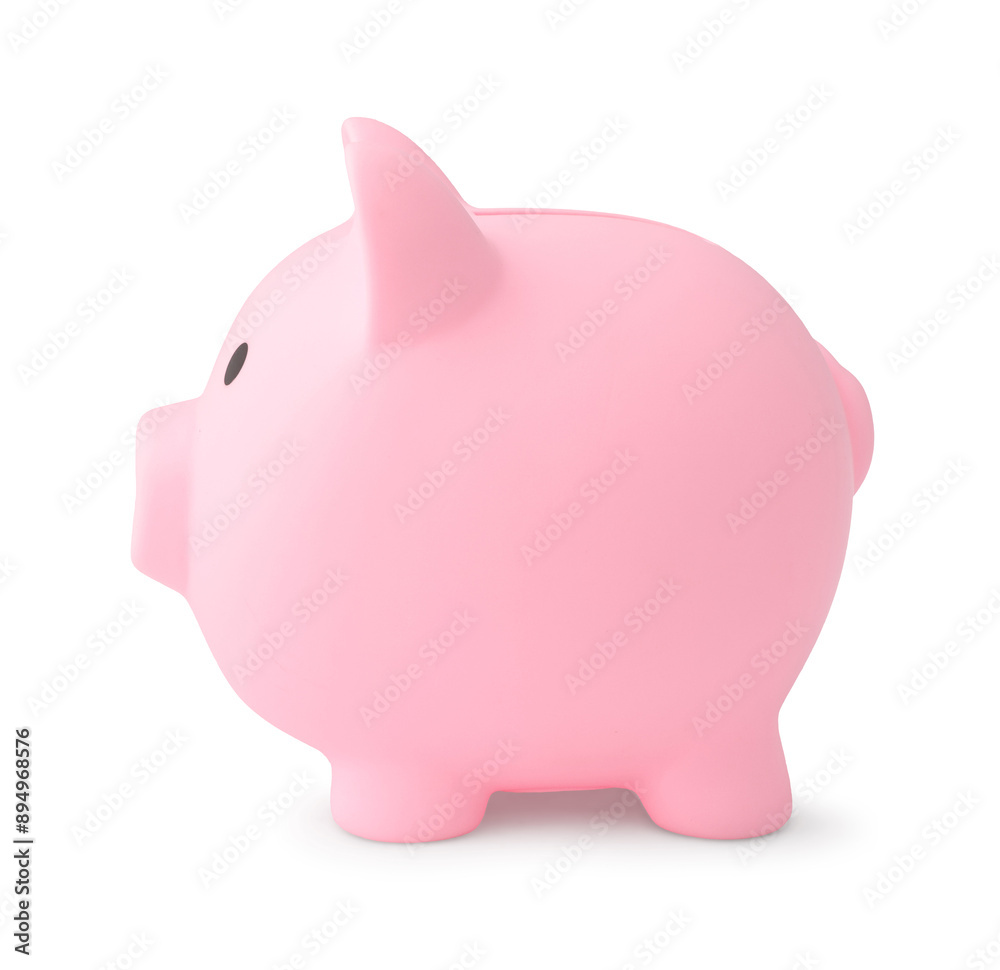 Fototapeta premium One pink piggy bank isolated on white