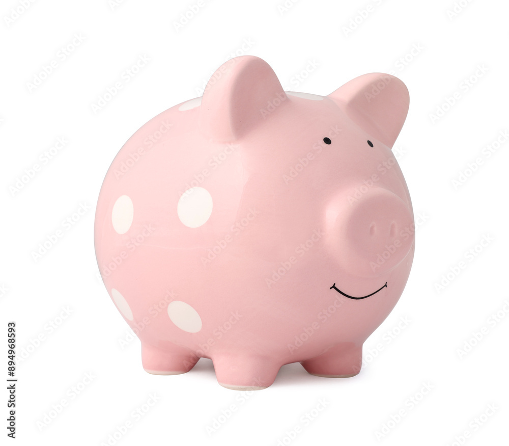 Fototapeta premium One pink piggy bank isolated on white