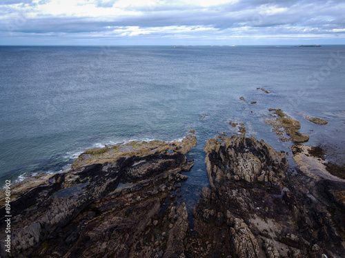 Scenic Atlantic coast line near Bamburgh, Northumberland, England