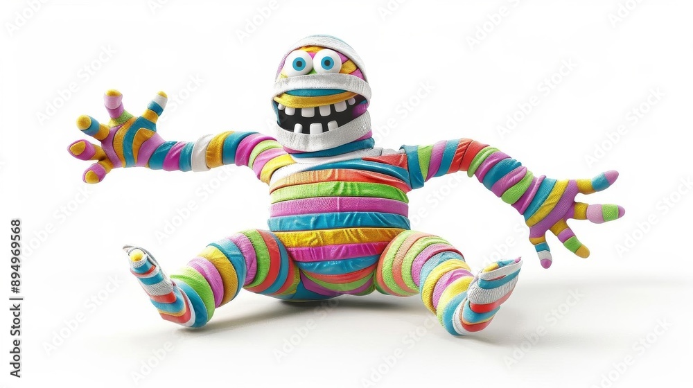 a cheerful mummy, Halloween character, 3D illustration, colorful, isolated on white background a cheerful mummy, Halloween character, 3D illustration, colorful, isolated on white background