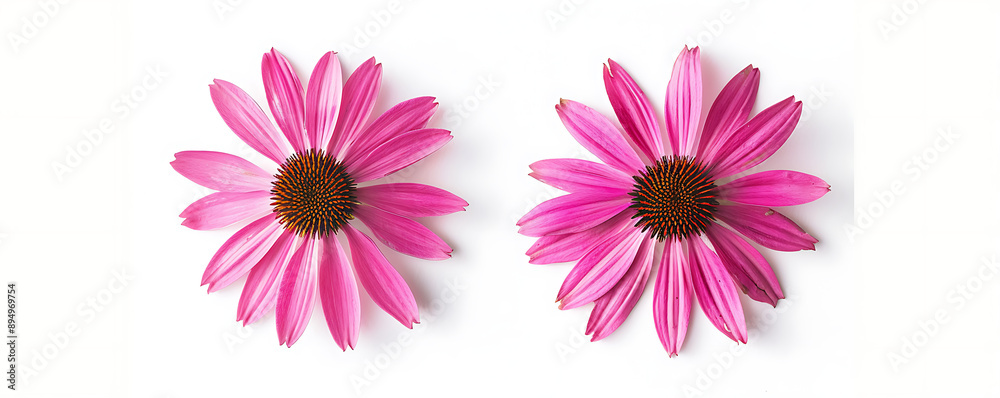 Top view echinacea flowers on white background Top view echinacea flowers on white background
