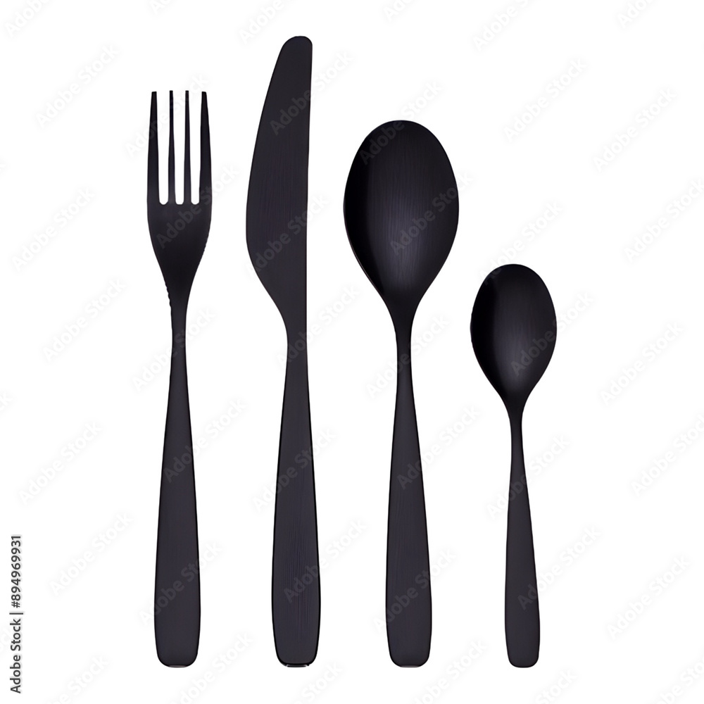 Cutlery set black mellalized matte stylish fork knife tablespoon teaspoon stainless steel kitchen utensils serving breakfast lunch dinner cafe restaurant home object isolated png illustration Cutlery set black mellalized matte stylish fork knife tablespoon teaspoon stainless steel kitchen utensils serving breakfast lunch dinner cafe restaurant home object isolated png illustration