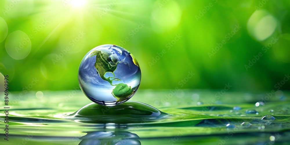 a globe including a water droplet and a green background Generative AI a globe including a water droplet and a green background Generative AI