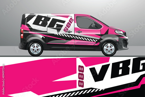 Graphic design of a van with lettering and an unusual color for full wrapping.