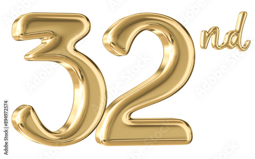 32nd Anniversary Gold Number 3D