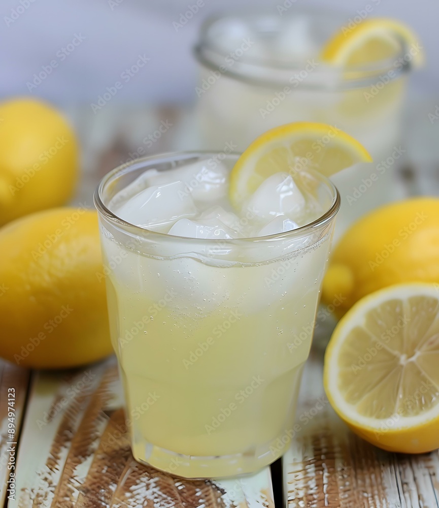 Refreshing Summer Lemonade with Ice and Lemon Slices Refreshing Summer Lemonade with Ice and Lemon Slices