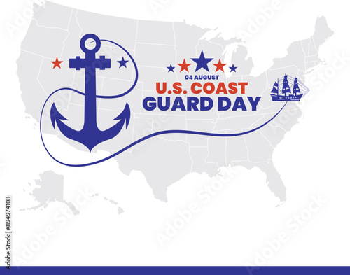 U.S. Coast Guard Day, U.S. Coast Guard Day held on 04 August, United States Coast Guard Day editable template, social media template, post, banner, ads, stock illustration, eps file.