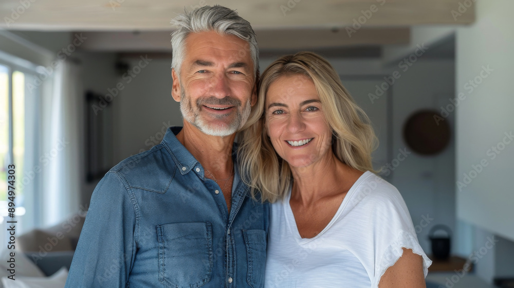 Obraz premium Ageless Love, Modern Style: A Middle-Aged Couple in Their Chic Living Room