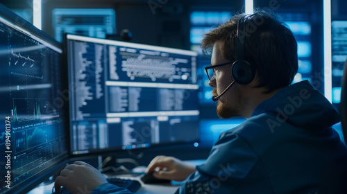 a data scientist using machine learning models on a computer. photo