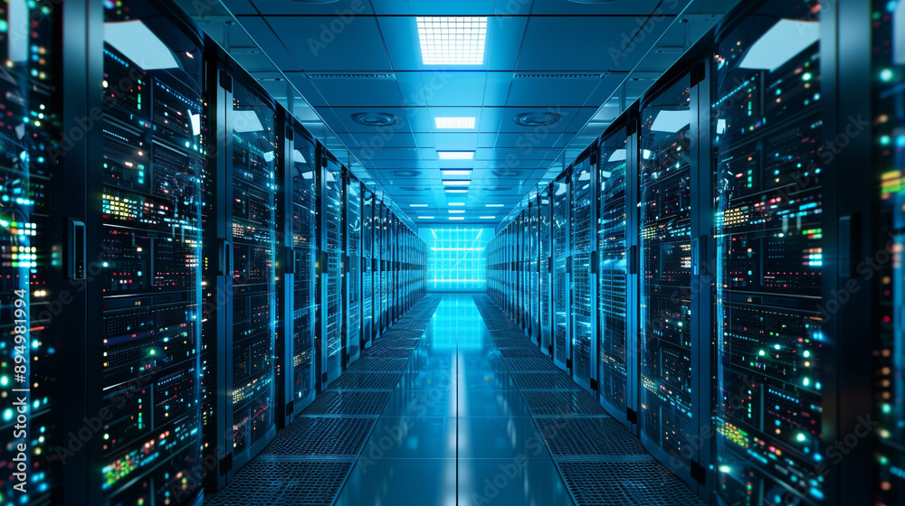 a data center with servers and data processing units a data center with servers and data processing units